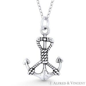 Anchor & Rope Sailor's Luck Charm 27x17mm Pendant in Oxidized .925 Sterling Silv